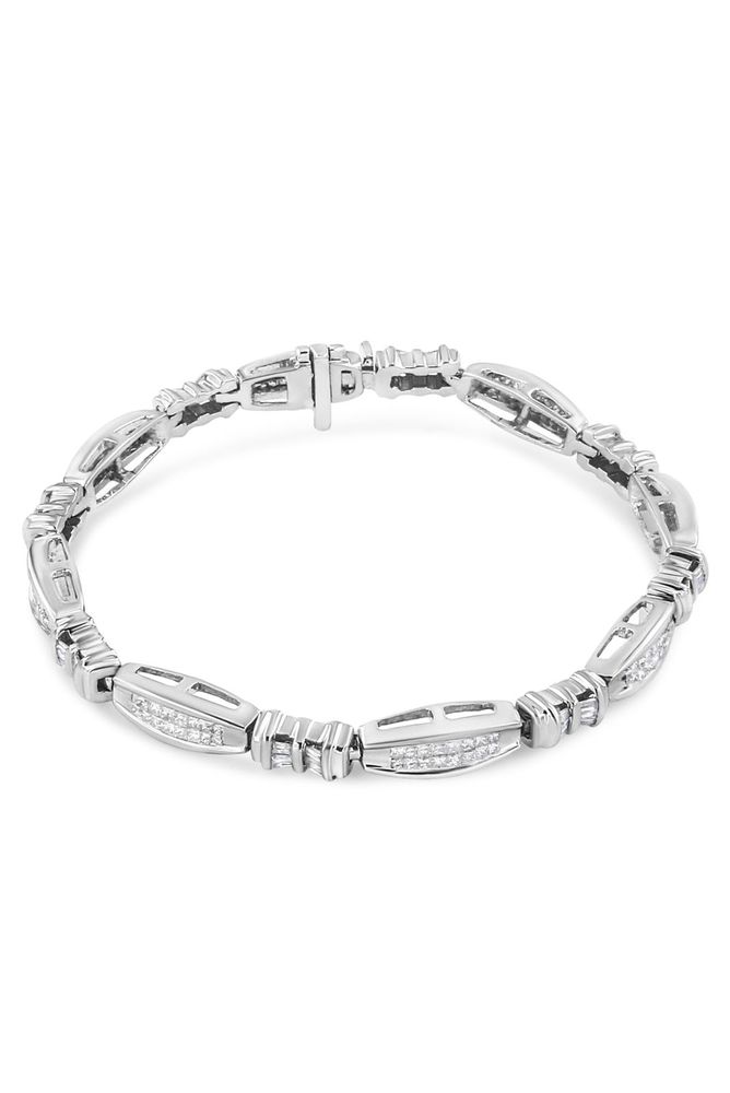 2.0 Cttw Channel-Set Alternating Baguette and Princess-Cut Diamond Link Bracelet